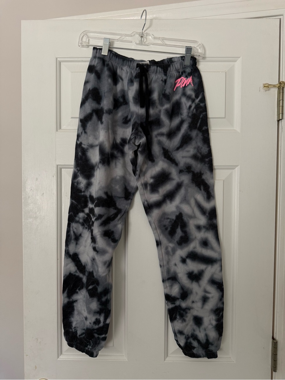 PINK Victoria's Secret Black & Gray Tie-Dye Joggers with Pink Logo